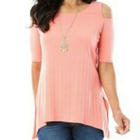 AB Studio Tops - Ribbed open shoulder top.